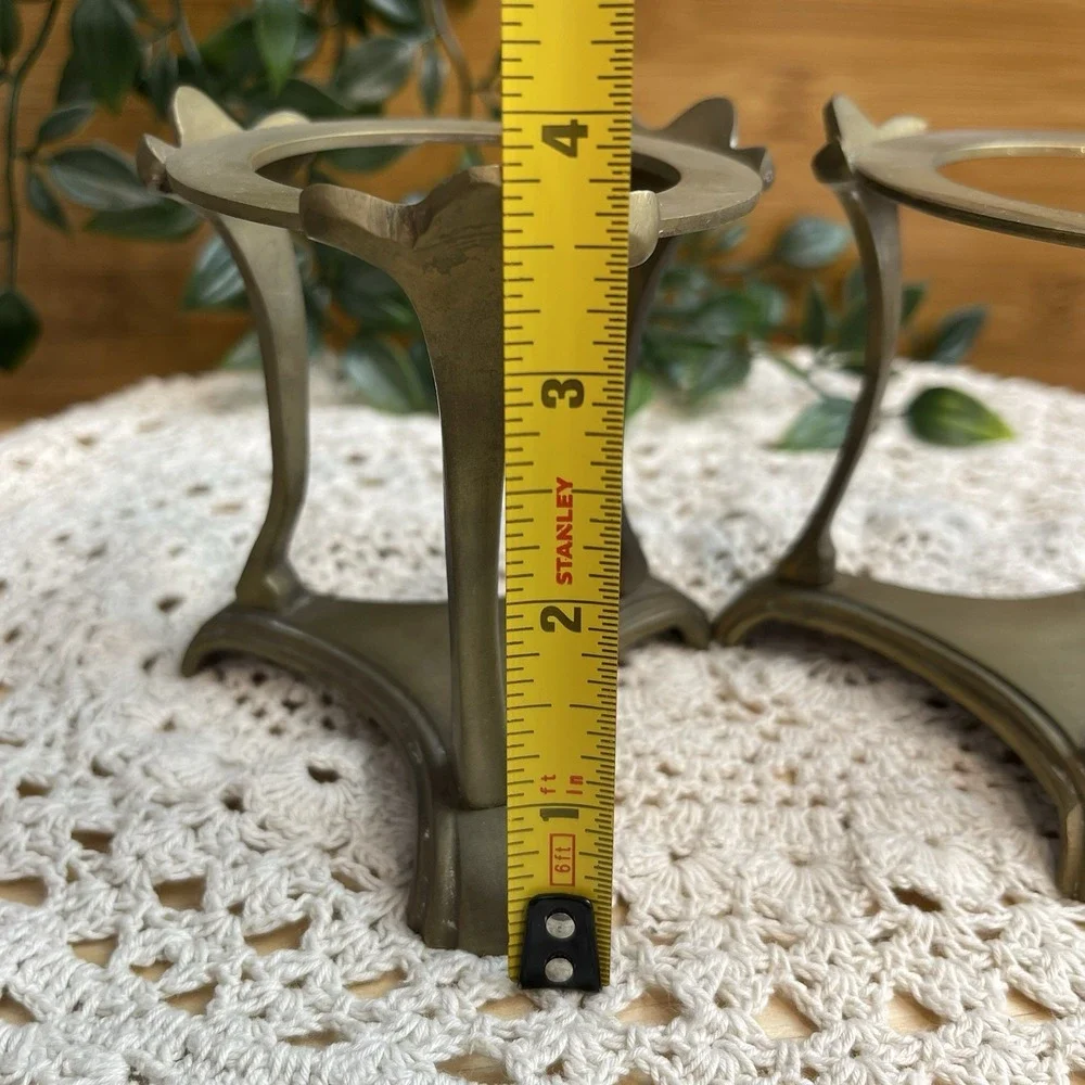 Vtg Brass Sphere Stand Pair Mid Century Crystal Ball Orb Egg Pedestal Holder Set